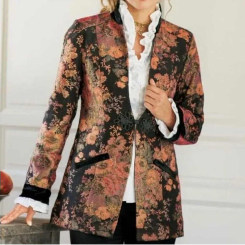 SOFT SURROUNDINGS NWOT "Westbury" Dark Romance Floral Jacquard Metallic Jacket S - Picture 1 of 16